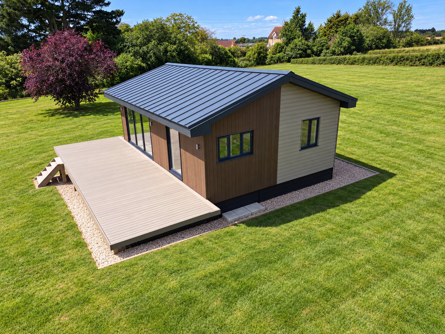 Garden building with timber cladding and composite decking built by Project275 in Essex